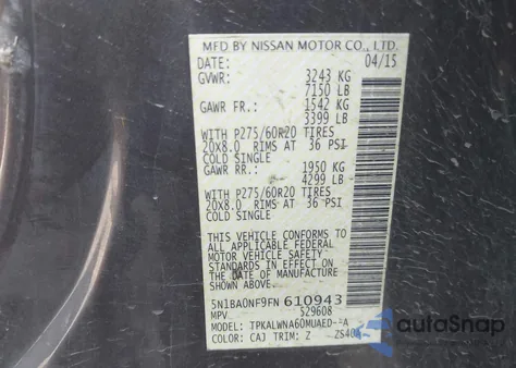 2015 Nissan Armada Platinum from USA, damaged, VIN 5N1BA0NF9FN610943